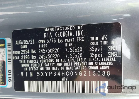 2022 Kia Telluride Ex z USA, uszkodzony, nr VIN 5XYP34HC0NG213088